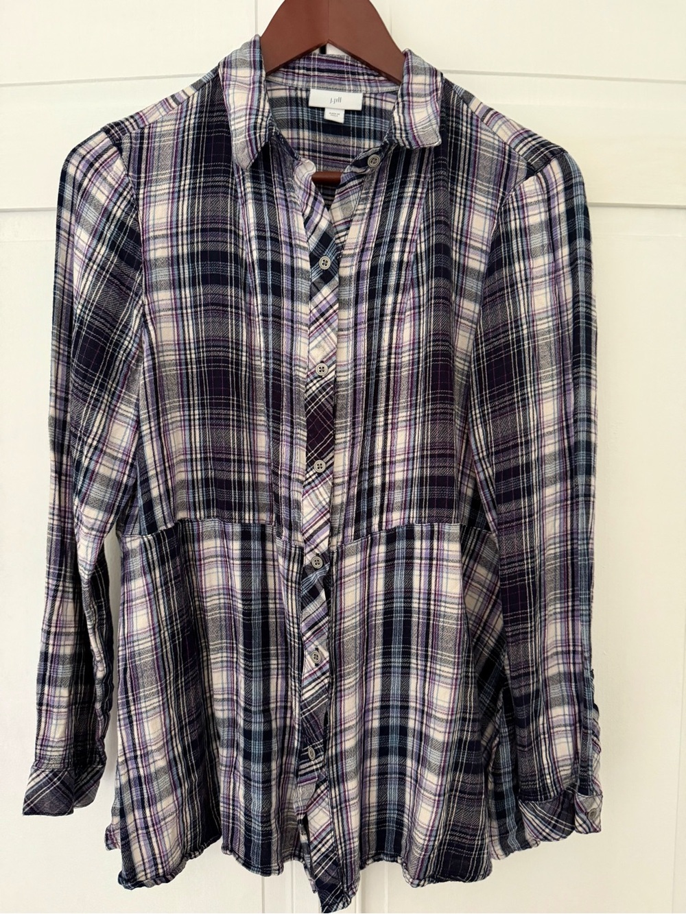 J. Jill Plaid Button-Down Shirt in Purple,Black,BLUE AND  White